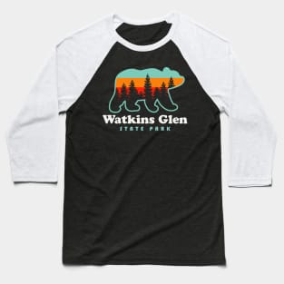Watkins Glen State Park Hiking New York Retro Bear Baseball T-Shirt